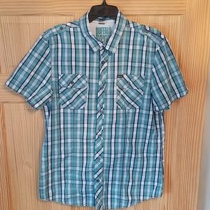 Buffalo Casual Plaid Button Up Short Sleeve Blue